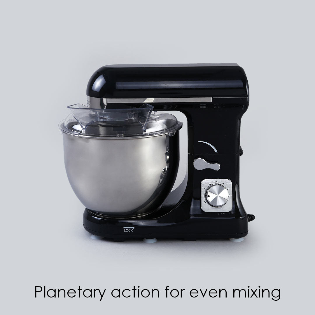 Die-cast Metal Stand Mixer & Beater, 3 Attachments, 6 Speed Setting, 5L Bowl, 1000W – Black