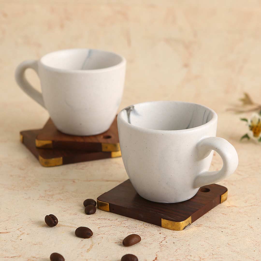 Teramo Stoneware Espresso Cup - Marble White (Set of 2)