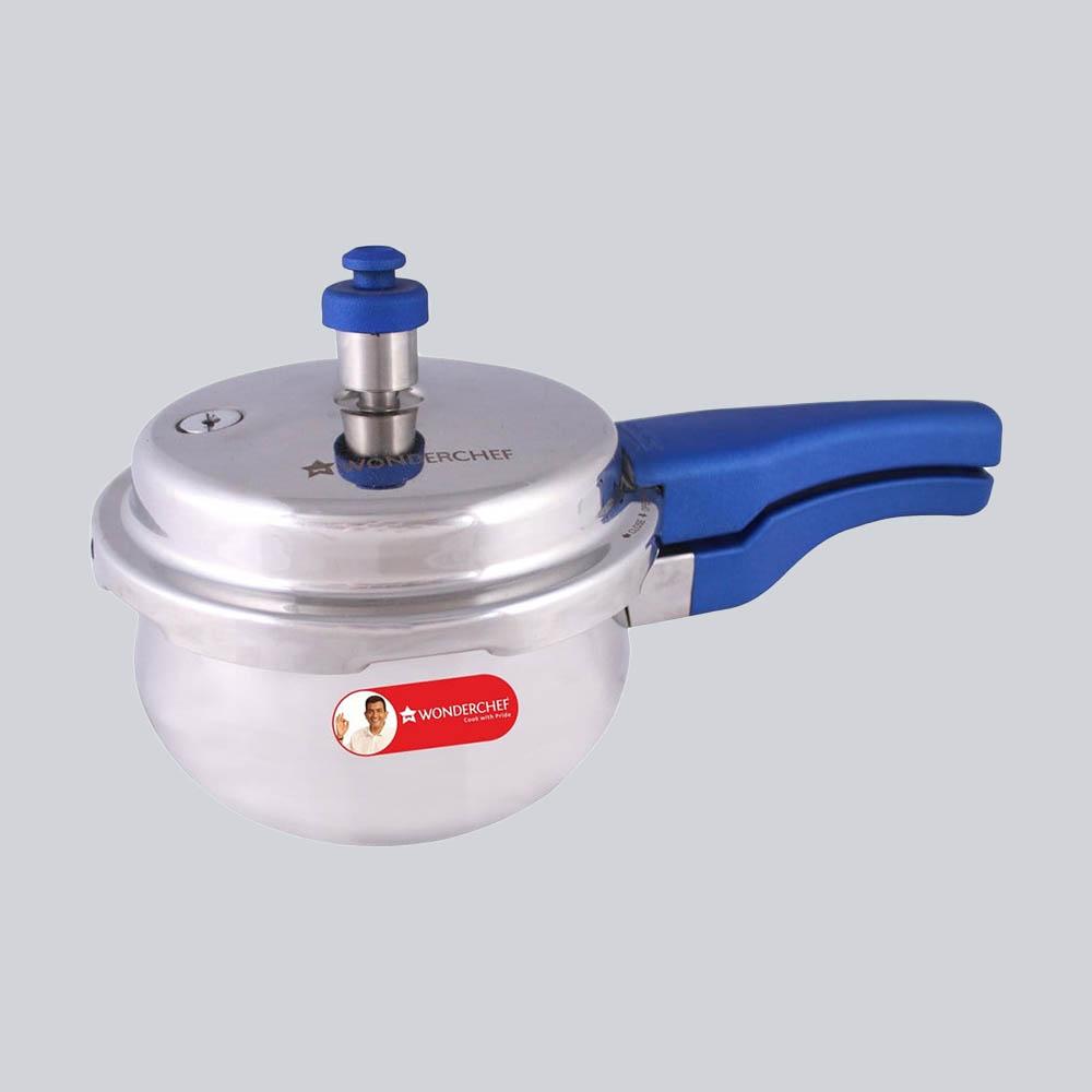 Nigella Induction Base Stainless Steel Handi Pressure Cooker with Outer Lid, Blue Handle 3.5L