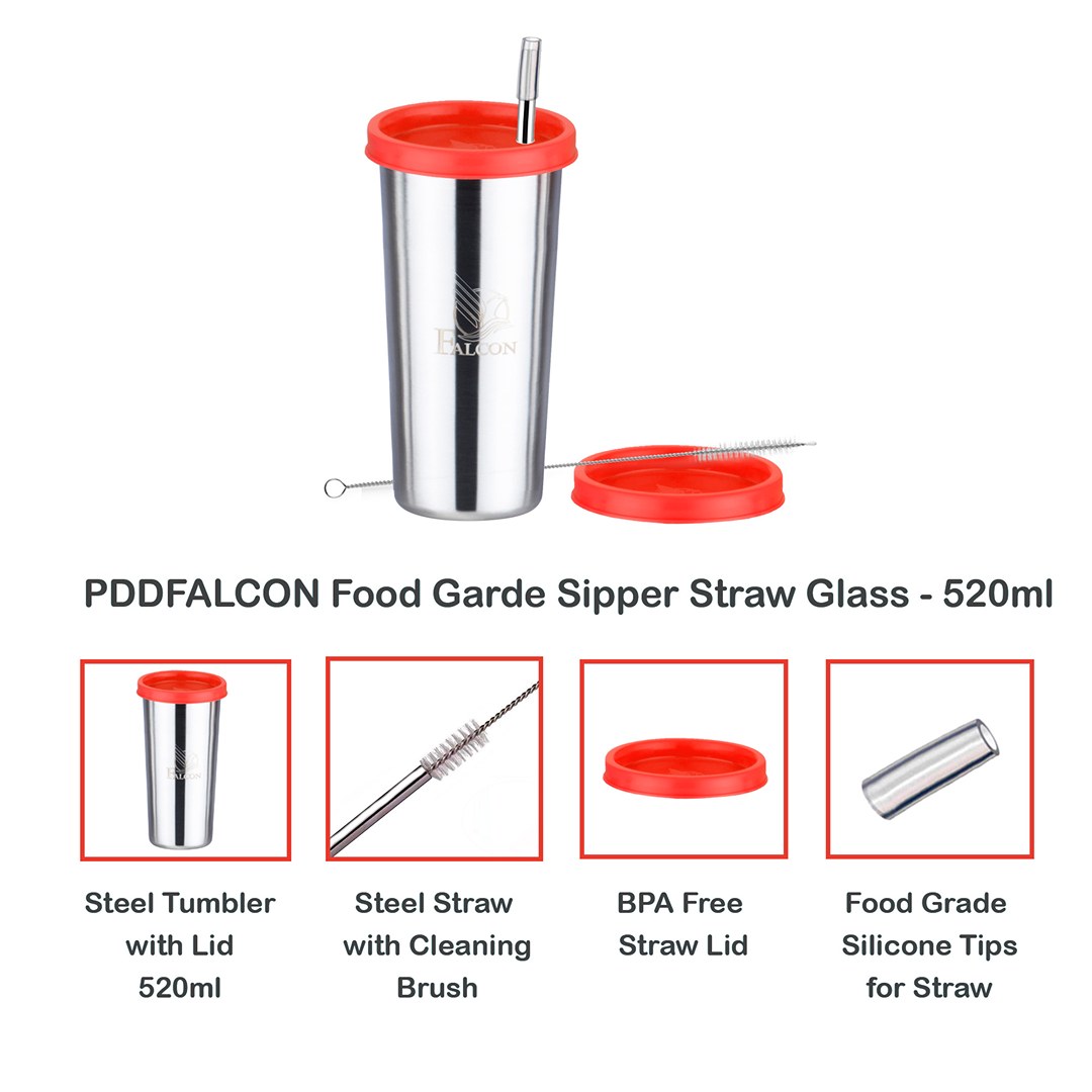 Pdd Falcon Steel Straw Glass 1 Pc Red 520 ML