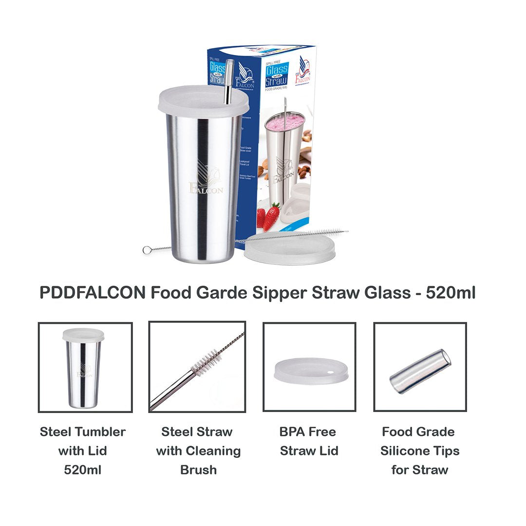 Pdd Falcon Steel Straw Glass 1 Pc Silver 370 ML