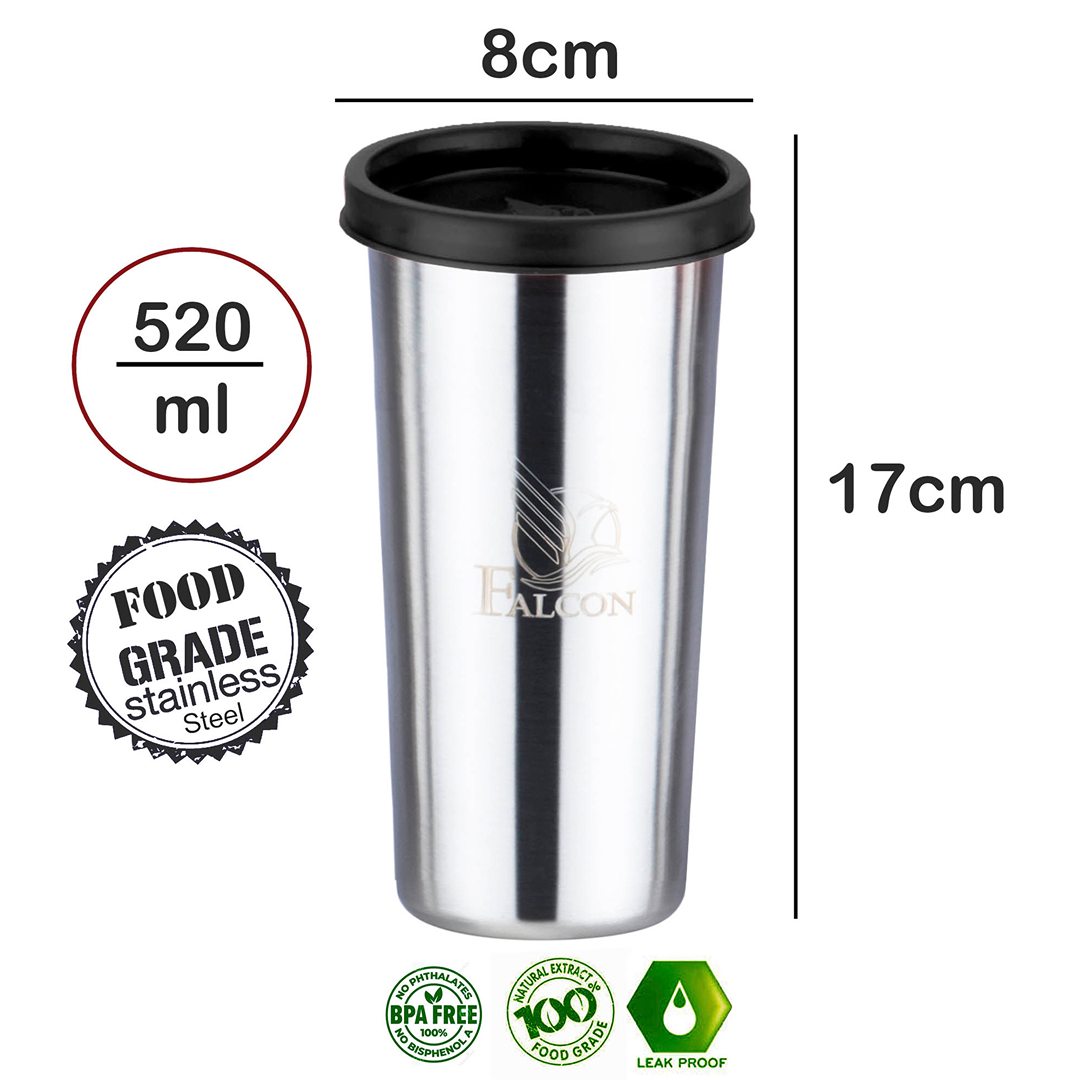 Pdd Falcon Steel Straw Glass 1 Pc Black 520 ML