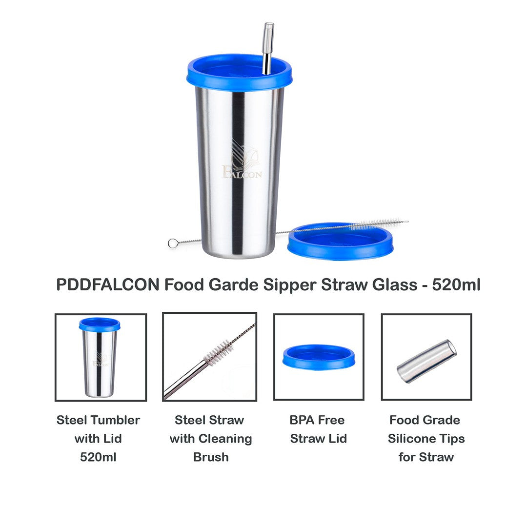 Pdd Falcon Steel Straw Glass 1 Pc Blue 520 ML