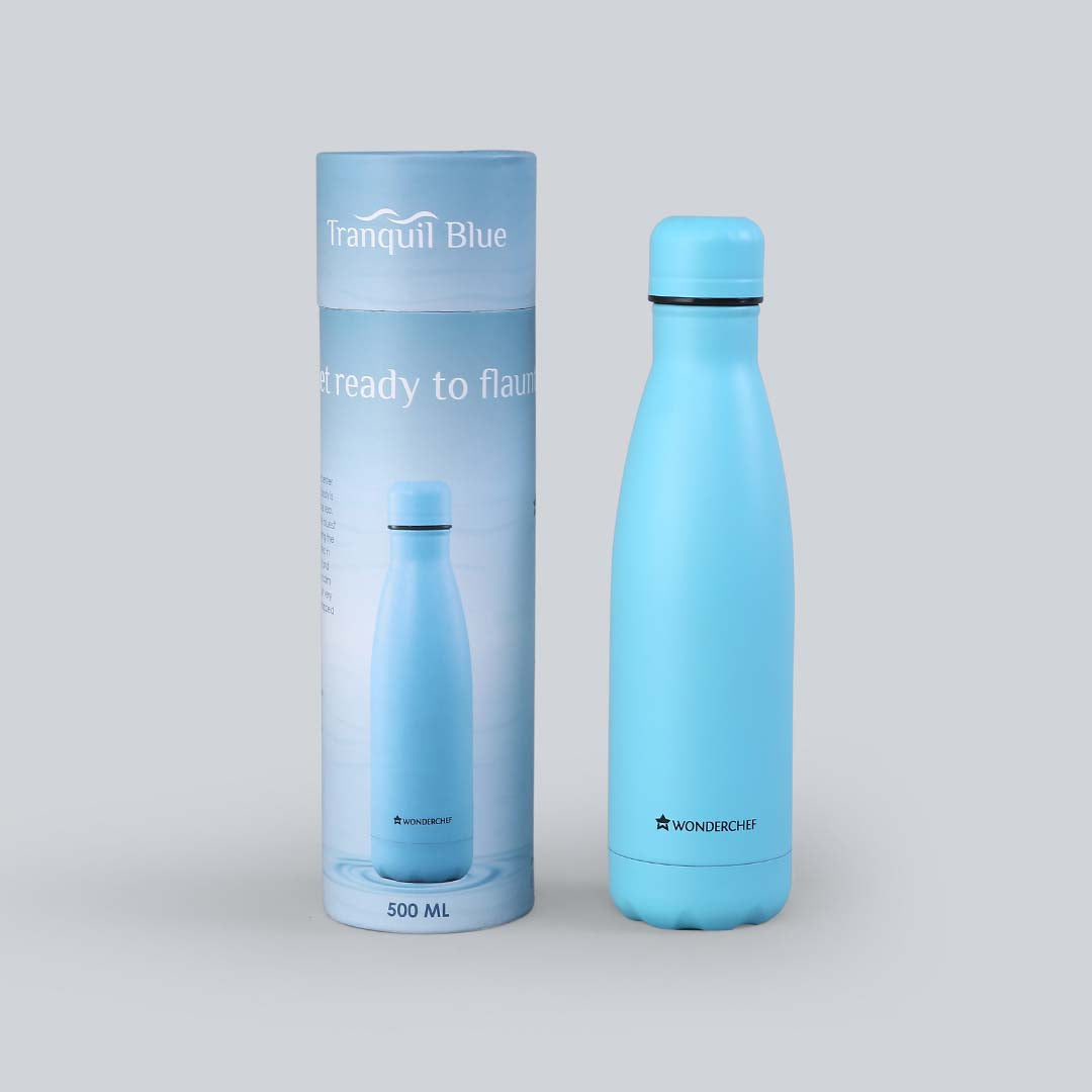 Tranquil blue, 500 ml, Double Wall Stainless Steel, Vacuum Insulated, Hot And Cold Flask