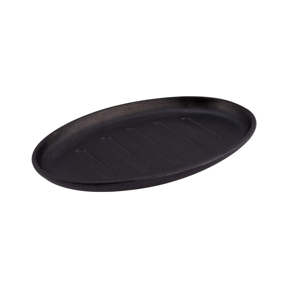 Ferro Cast-iron Sizzler Plate with Wooden Base, Oval Shape, 5 Years Warranty (Black)