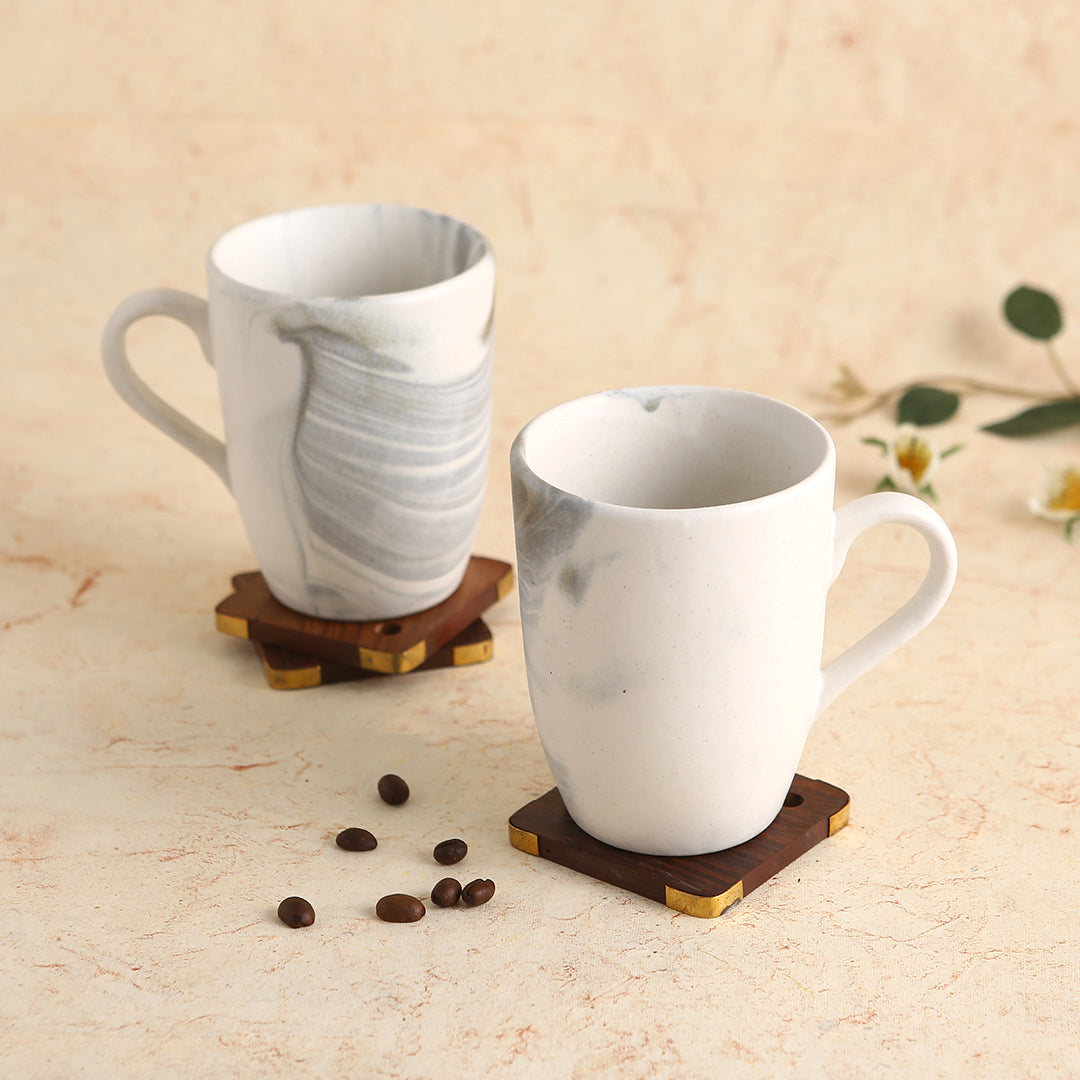 Teramo Stoneware Large Coffee Mug - Marble White (Set of 2)