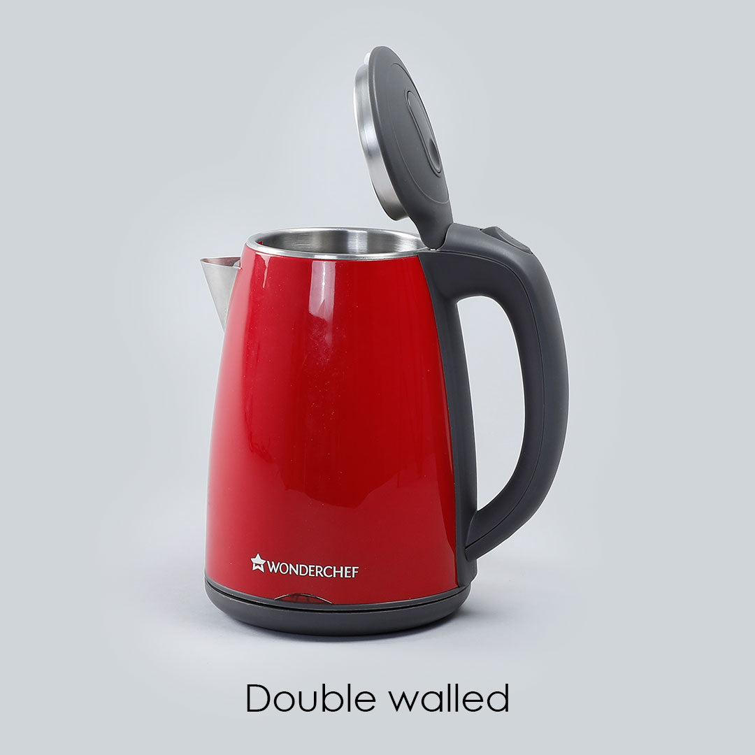 Electric Kettle Crimson Edge, 1.2 Litres, Stainless Steel Interior with Auto-shut Off, 2-level Safety, Cool Touch Plastic Exterior, 2 Years Warranty, 1500W, Red