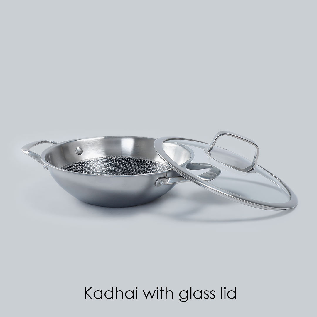 Stanton Stainless Steel Non-stick Kadhai With Lid- 28cm, 3.4L, 2.5mm