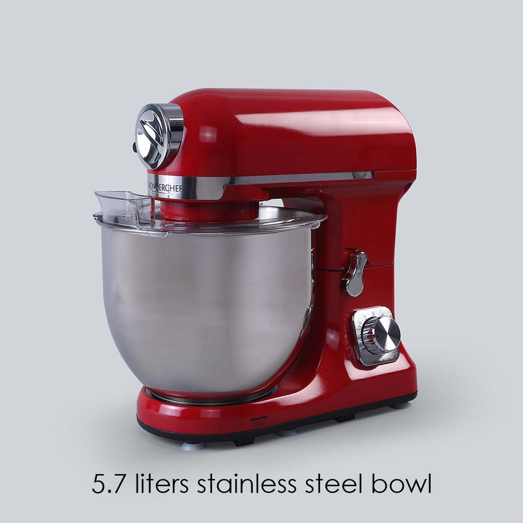 Crimson Edge Die-cast Metal Stand Mixer, 5.7L bowl, 6-speed setting, 1000W, Bakeware, Skid Resistant