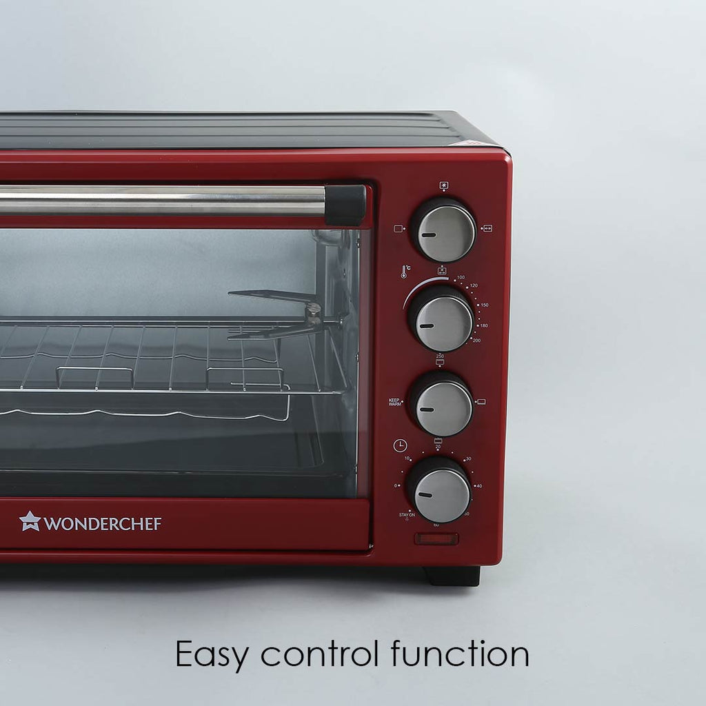 Oven Toaster Griller (OTG) Crimson Edge - 28Litres - with Auto-shut Off, Heat-resistant Tempered Glass, Multi-stage Heat Selection, 2 Years Warranty, 1600W, Red