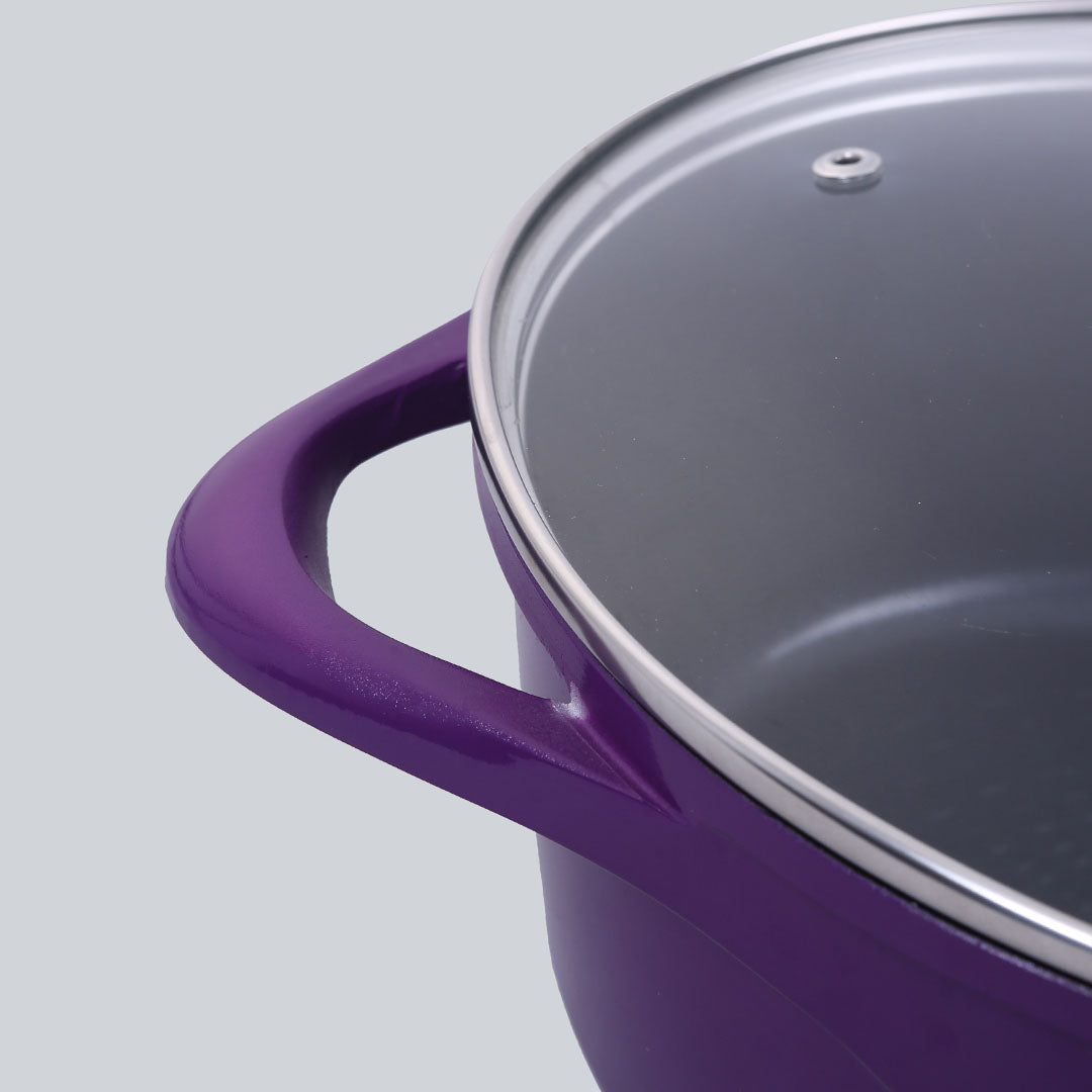 Ceramide Excellence Casserole Set, 3Pc (1200ML, 2000ML, 3500ML), Induction Friendly, Glass Lid, 2 Years Warranty, Purple