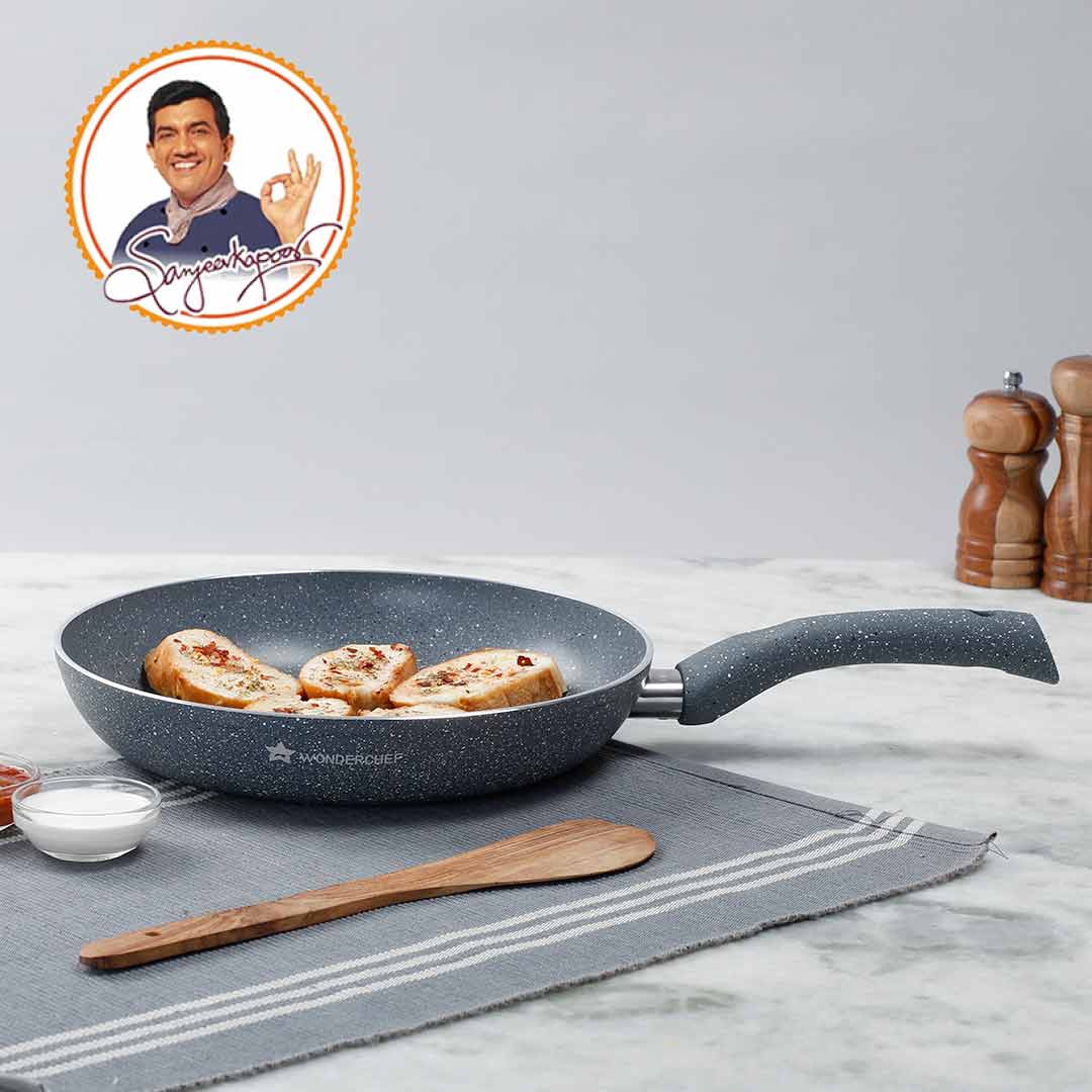 Granite Non-stick Fry Pan, Induction Bottom, Soft Touch Handle, Virgin Grade Aluminium, PFOA/Heavy Metals Free, 3.5mm, 2 years warranty, Grey