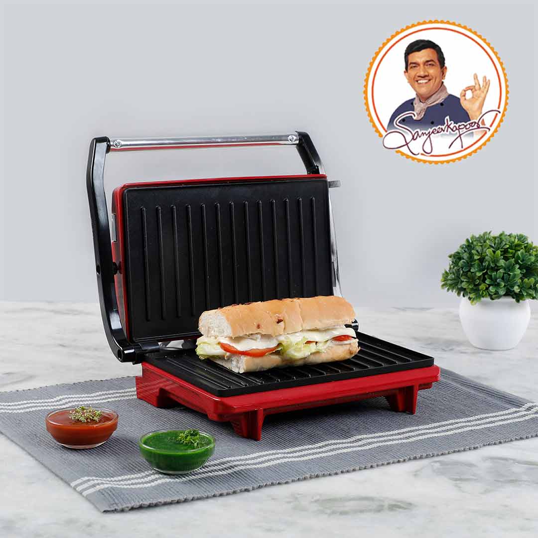 Sanjeev Kapoor Tandoor-Mini Crimson Edge 700W, Non-Stick Coated Plate, Cool Touch Handle, Thermostat Control, 2 Years Warranty