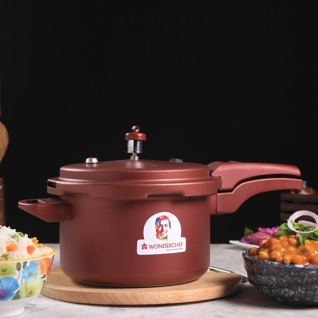 HealthGuard Induction Base Aluminium Nonstick Pressure Cooker with Outer Lid, 5L, Maroon