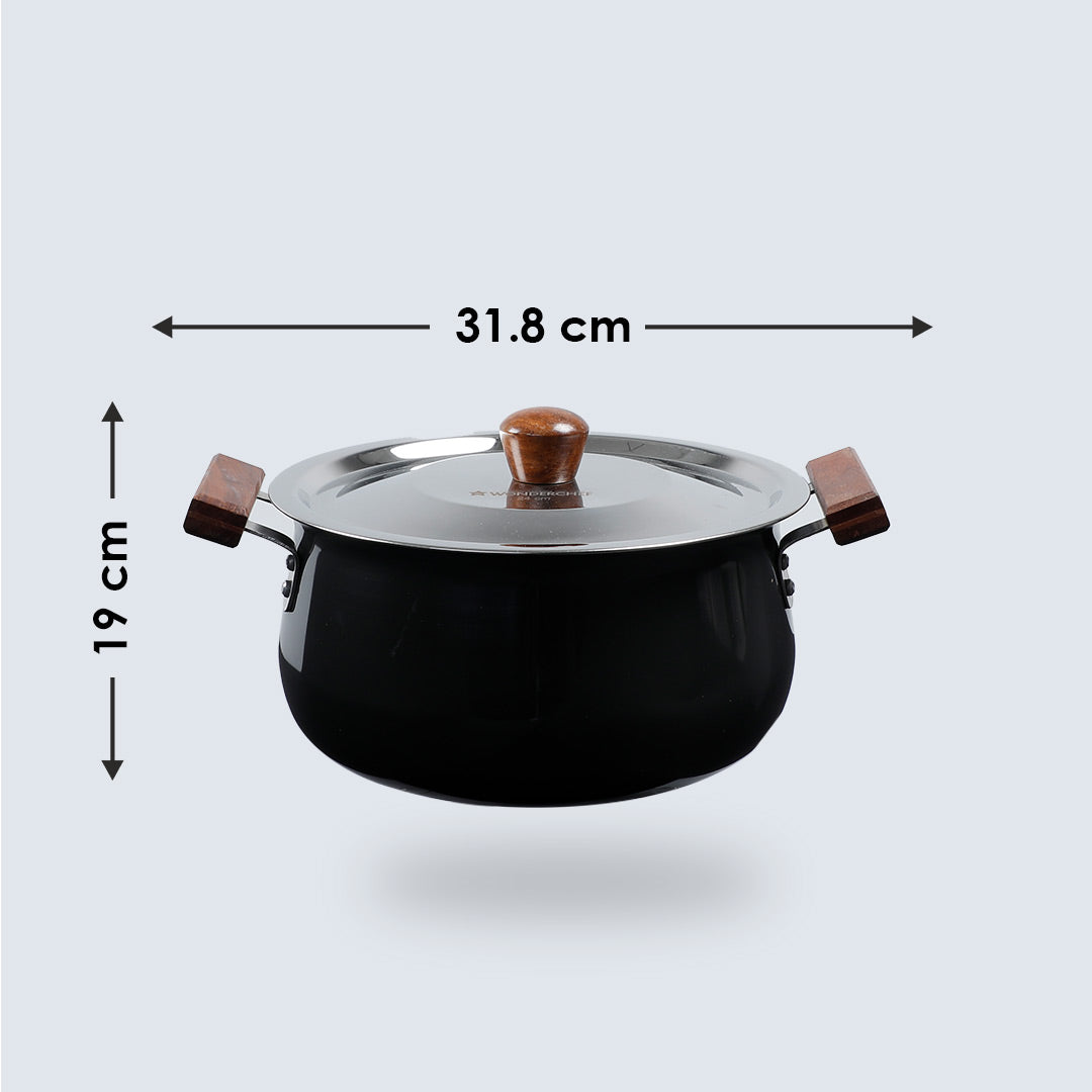 Ebony Handi with Lid, Induction Friendly, Wooden Handle, Hard Anodized Aluminium- 3.25mm, Black,  5 Years Warranty