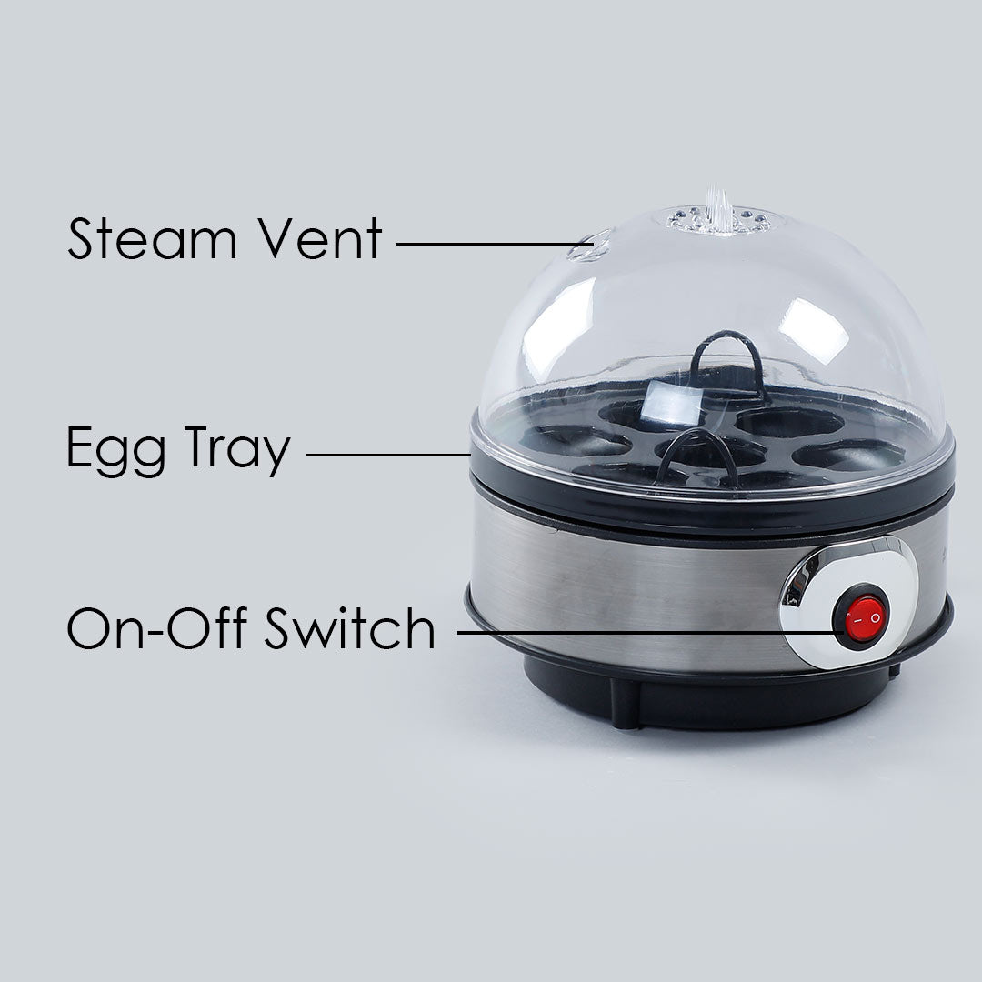 Egg Boiler With 7 Egg Poacher, 350W, Measuring Cup, Buzzer Timing Alarm, Transparent Lid,  2 Years Warranty