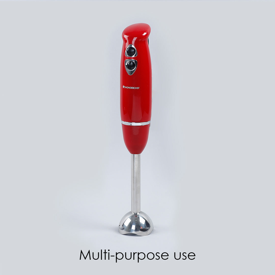 Hand Blender Crimson Edge, Thin Body, Low Noise Operation, Sharp Stainless Steel Blades, Detachable Shaft, 2 Years Warranty, 400W, Red