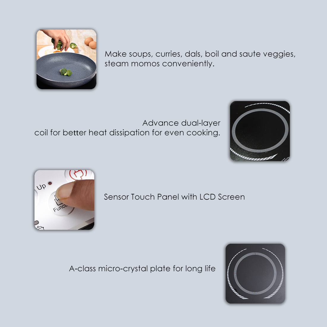 Torino+ 2000W Induction Plate with 11 Preset Functions, Push Touch Control Button Induction Cooktop, 2 Years Warranty