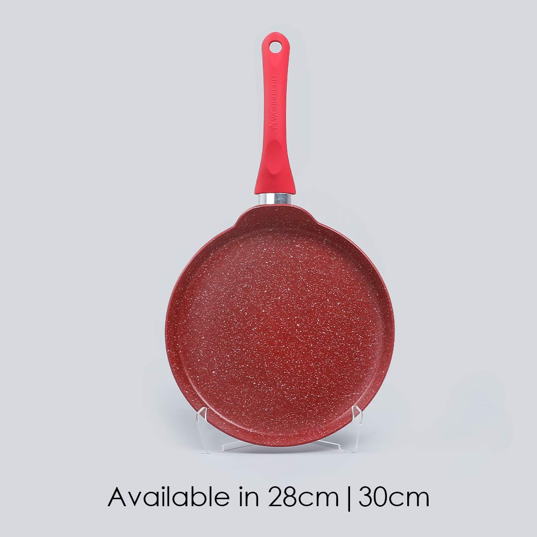 Royal Velvet Non-stick Dosa Tawa, Induction bottom, Soft-touch Handle, Virgin Grade Aluminium, PFOA/Heavy metals free,  28cm, 3mm, 2 years warranty, Red