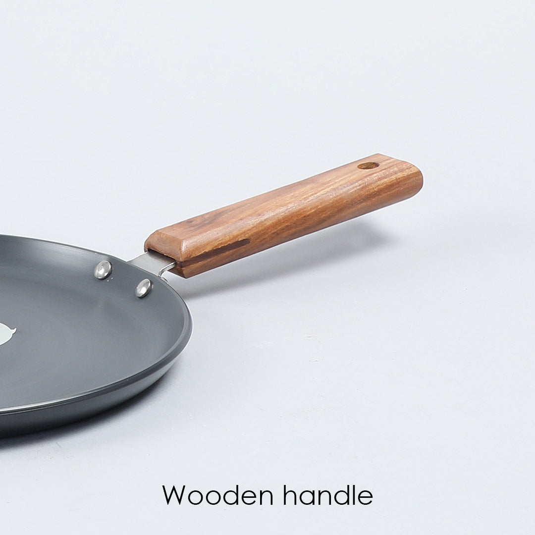 Ebony Dosa Tawa, Induction Bottom, Wooden Handle, Hard Anodized Aluminium- 26.5cm, 4.88mm, 5 Years Warranty, Black