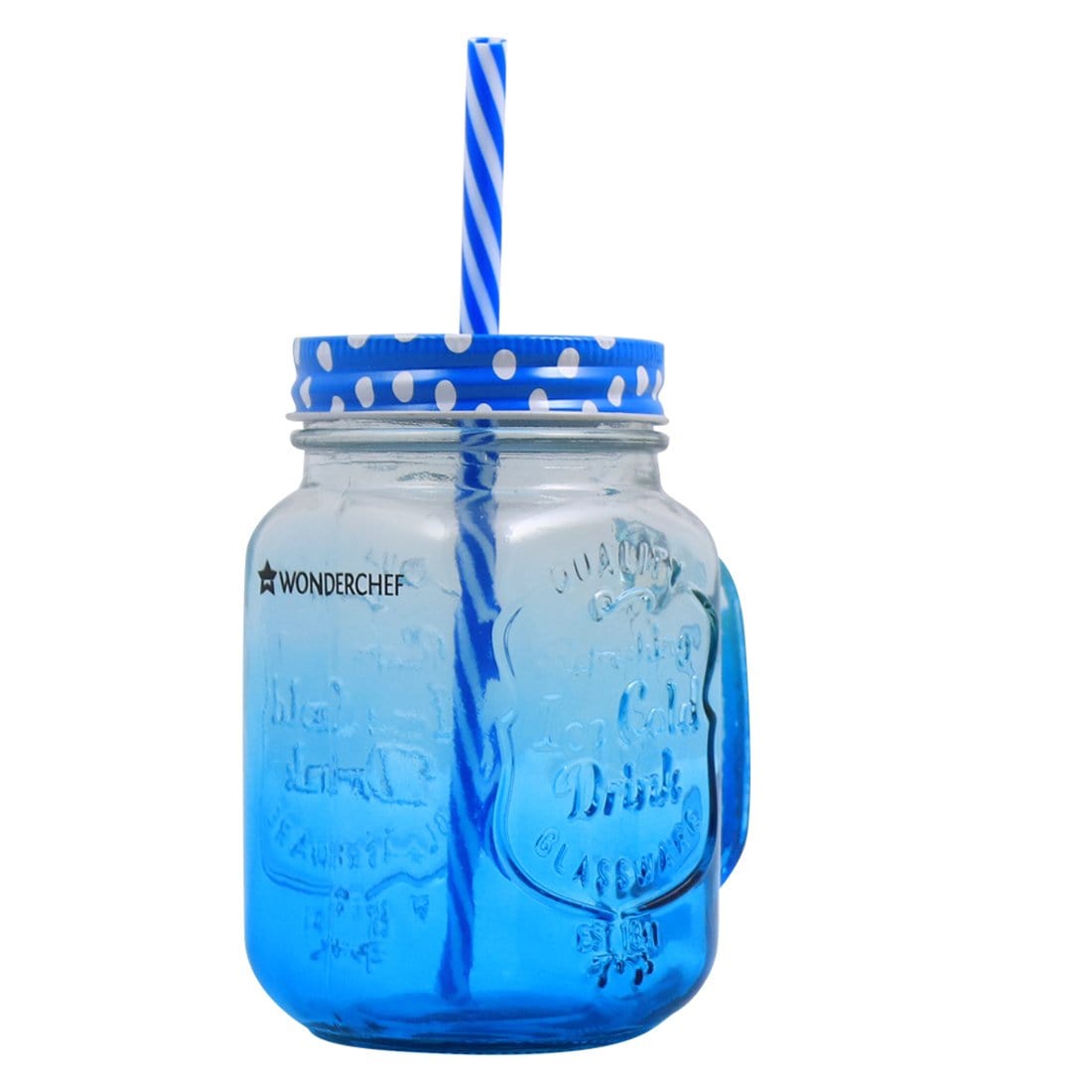 Wonderchef Mason Jar Set 450Ml (Yellow And Blue) - Wonderchef