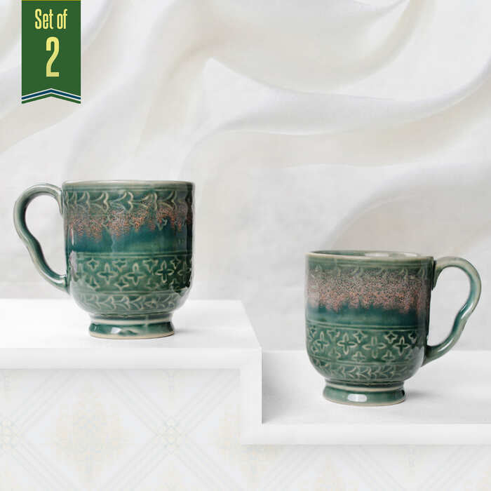 Earth Store Rustic Czar Green Mug (Set of 2)