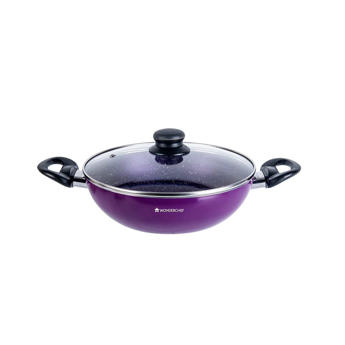 Platinum Non-stick Cookware Set, 4Pc (Wok with Lid, Fry Pan, Dosa Tawa), Cool Touch Bakelite Handles, Pure Grade Aluminium, PFOA free, Induction Friendly, 2.5 mm, 2 Years Warranty, Purple