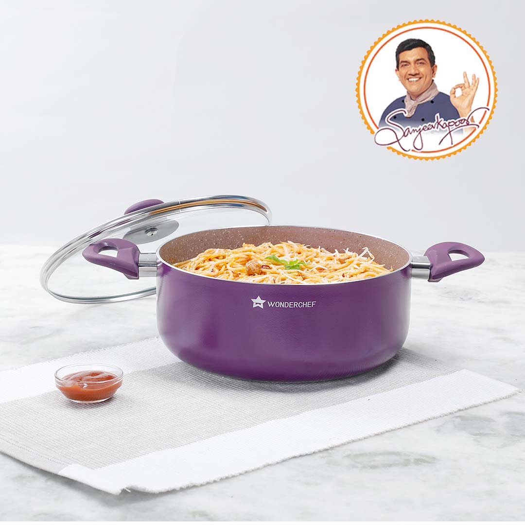 Royal Velvet Non-stick Casserole with Lid, Induction Bottom, Soft Touch Handle, Pure Grade Aluminium, PFOA/Heavy Metals Free- 3mm, 2 Years Warranty, Purple