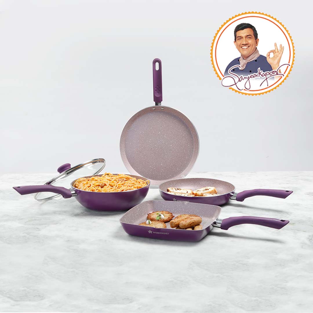 Royal Velvet Mega Aluminium Non-stick Cookware Set, 4Pc, Purple