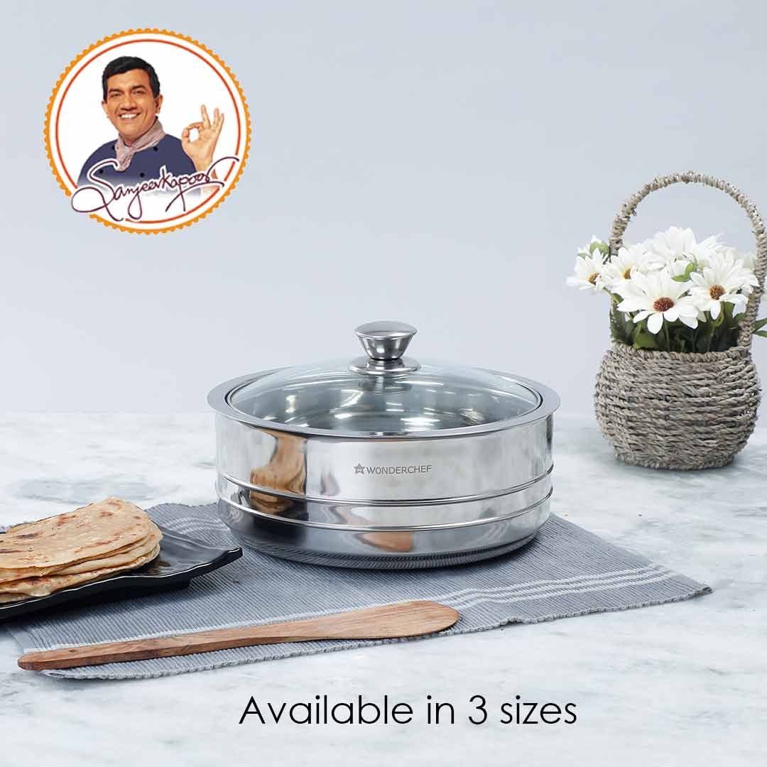 Austin Serving Stainless Steel Casserole with Lid, Dome-shaped Glass Lid- 0.6mm, 2 Years Warranty