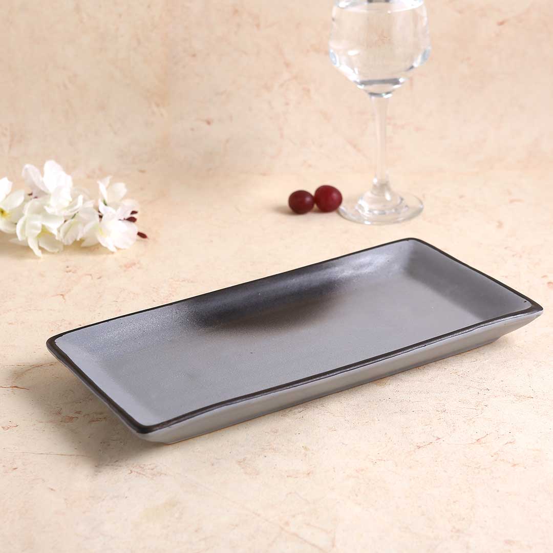 Teramo Stoneware Rectangular Platter 12" x 6" - Grey