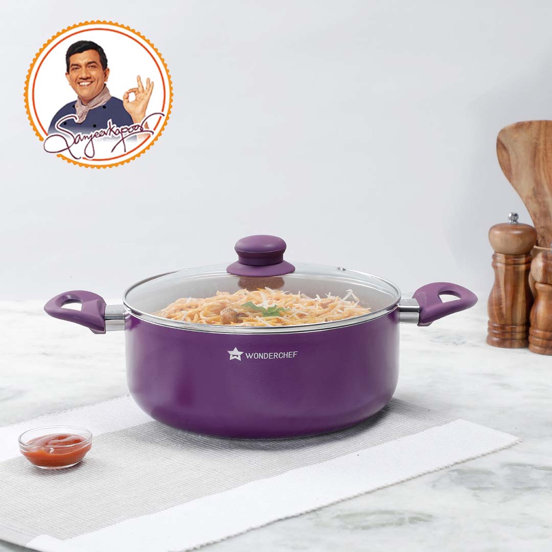 Royal Velvet Non-stick Casserole with Lid, Induction Bottom, Soft Touch Handle, Pure Grade Aluminium, PFOA/Heavy Metals Free- 3mm, 2 Years Warranty, Purple