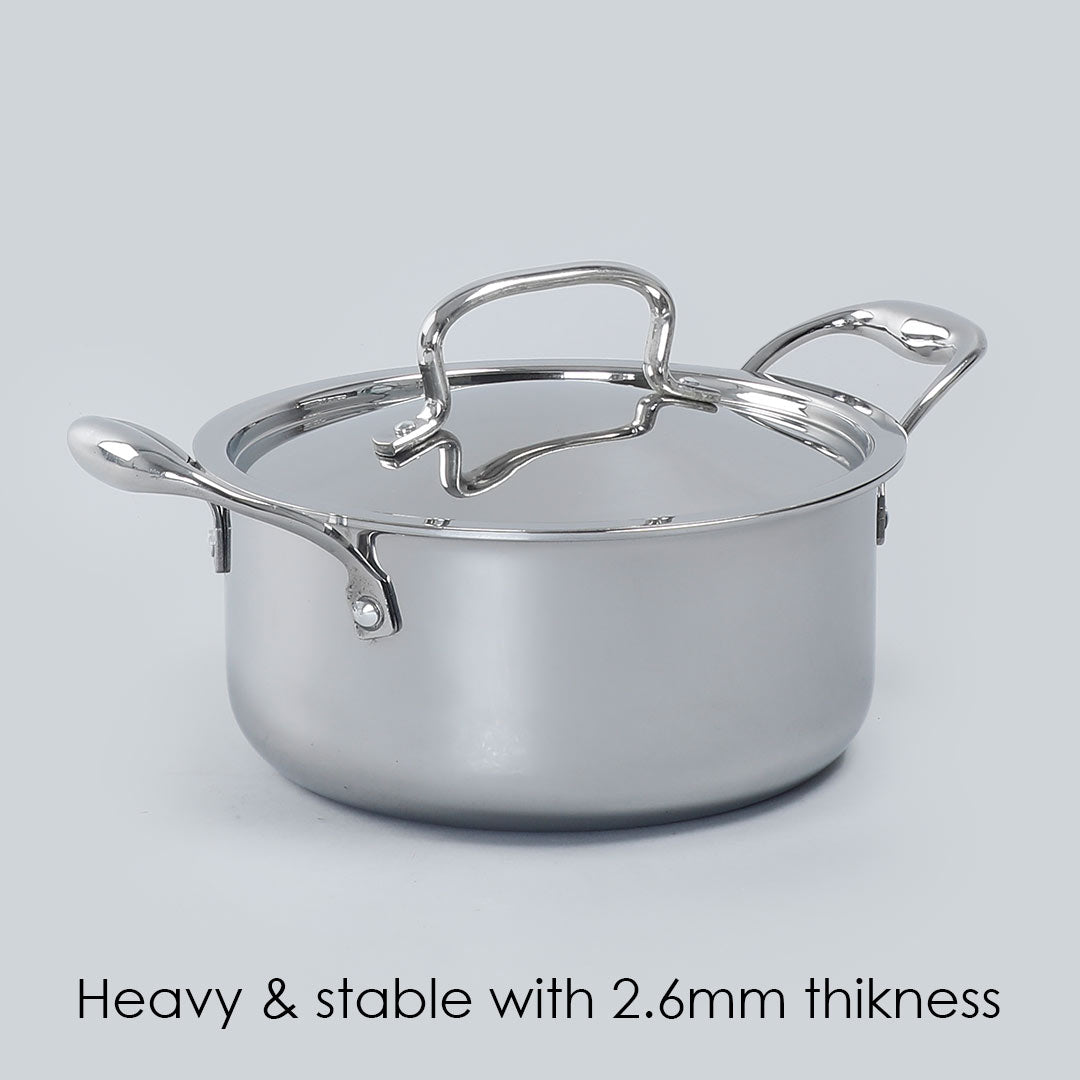 Nigella 3-ply Stainless Steel Casserole with Lid, Die-cast Handle, Induction Friendly- 24cm, 4.8L, 2.6mm