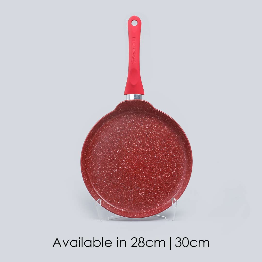 Royal Velvet Non-stick Dosa Tawa, Induction bottom, Soft-touch Handle, Virgin Grade Aluminium, PFOA/Heavy metals free, 30cm, 3mm, 2 years warranty, Red