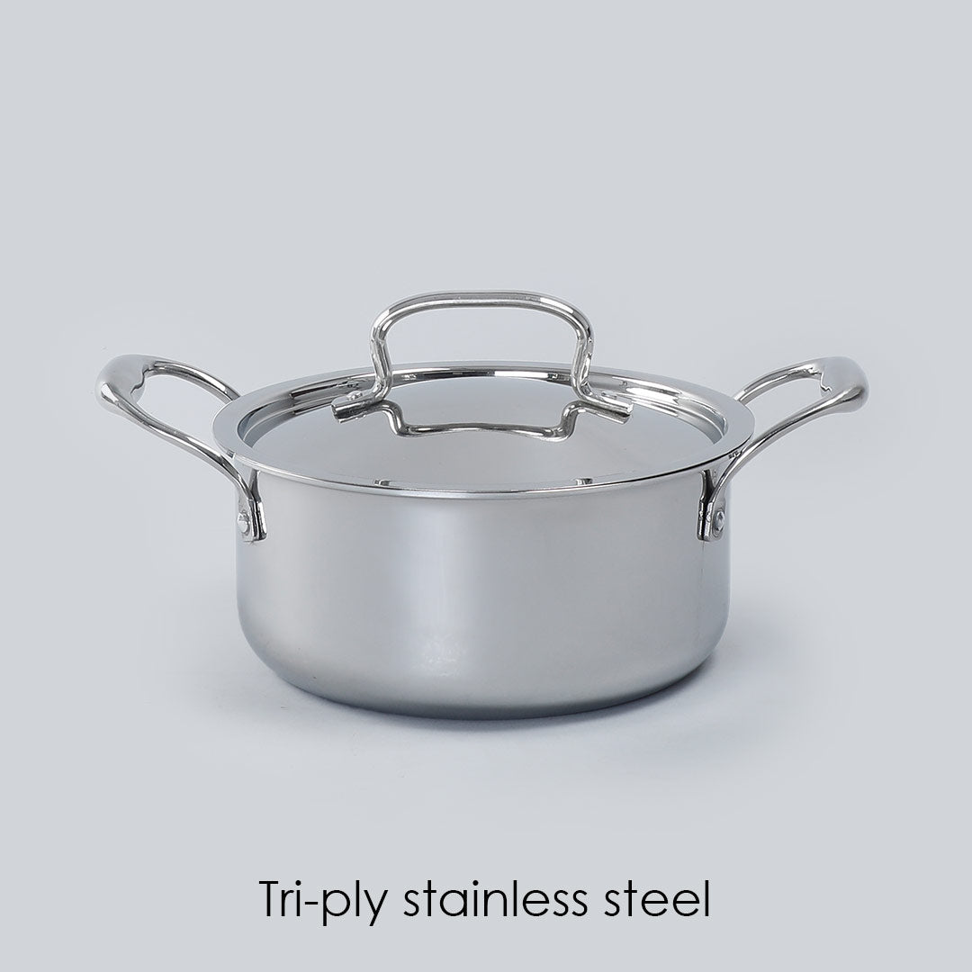 Nigella 3-ply Stainless Steel Casserole with Lid, Die-cast Handle, Induction Friendly- 20cm, 3L, 2.6mm