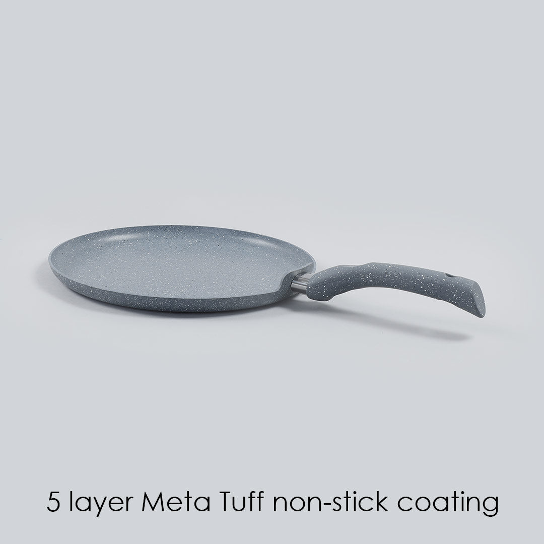 Granite Non-stick Dosa Tawa, Induction Bottom, Soft-touch Handle, Virgin Grade Aluminium, PFOA/Heavy metals free, 3.5mm, 30cm, 2 years warranty, Grey