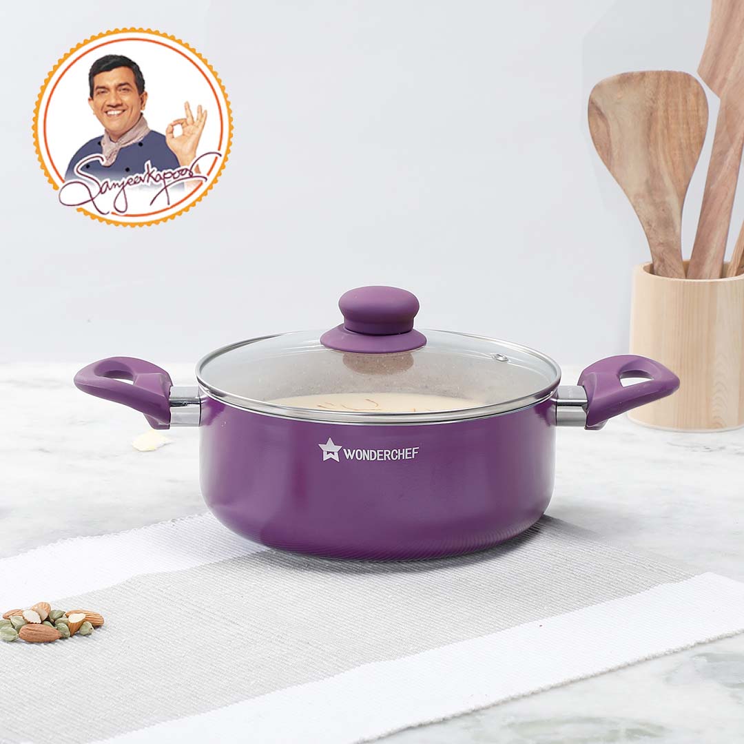 Royal Velvet Non-stick Casserole with Lid, Induction Bottom, Soft Touch Handle, Pure Grade Aluminium, PFOA/Heavy Metals Free- 3mm, 2 Years Warranty, Purple