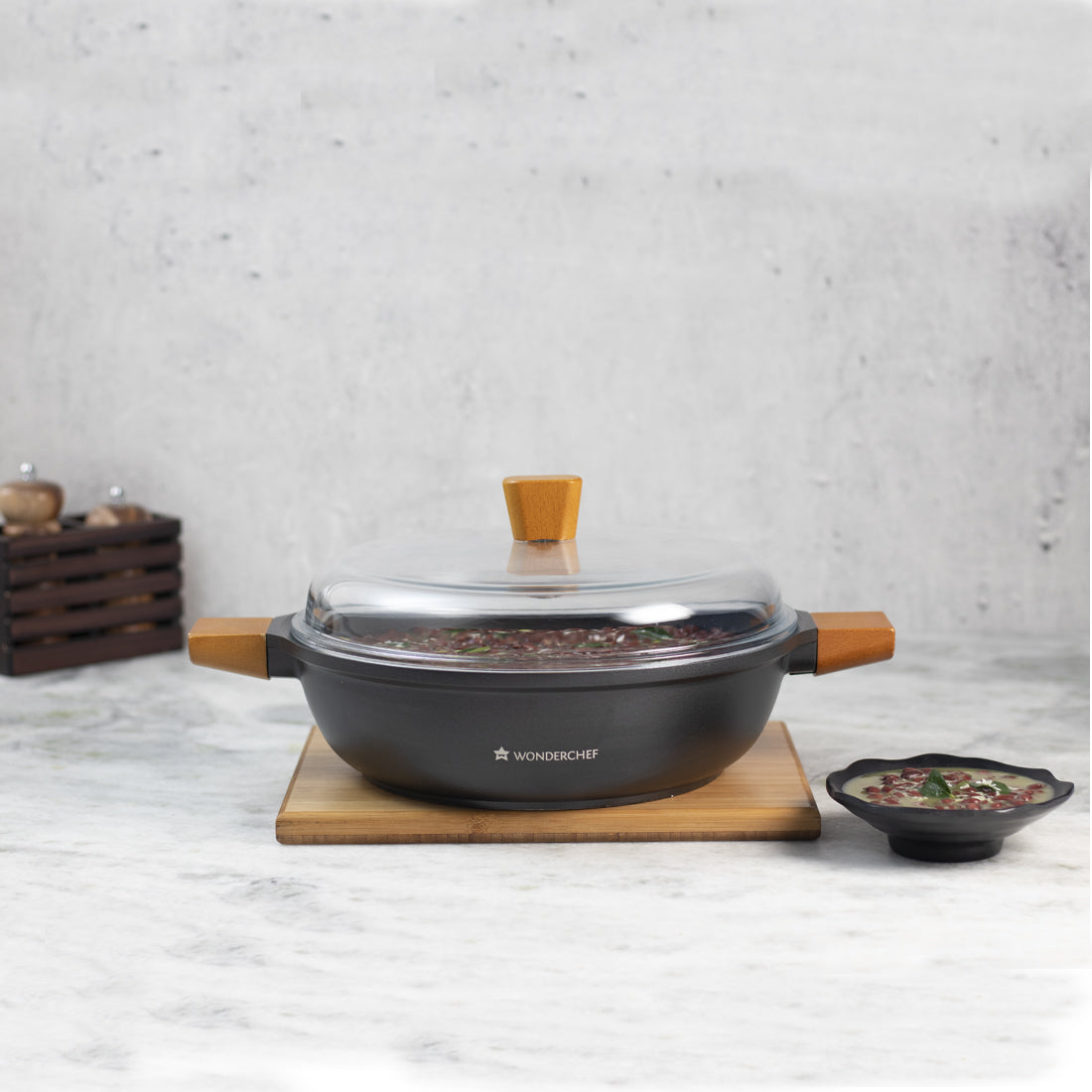 Caesar Non-Stick Casserole with Lid, German Beechwood Handle, Pure Grade Aluminium, Induction Bottom- 28cm, 4.07L, 5mm, Black, 5 Years Warranty