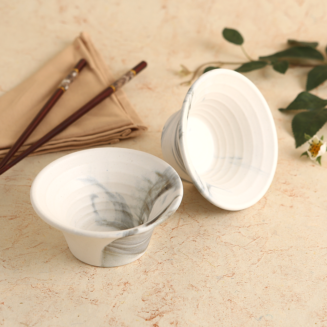 Teramo Stoneware Japanese Bowl 210 ml - Marble White (Set of 2)