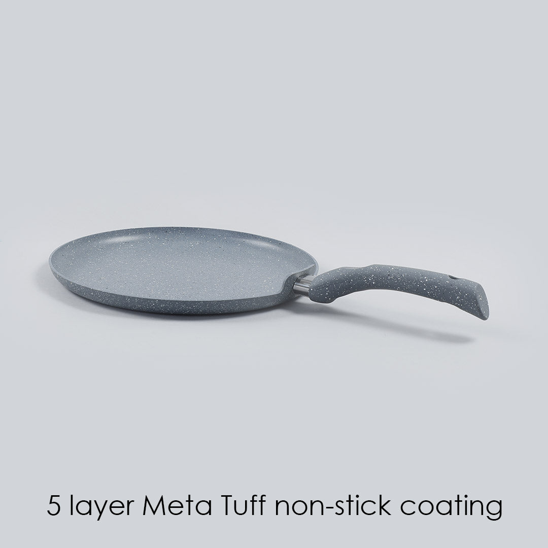 Granite Non-stick Dosa Tawa, Induction Bottom, Soft-touch Handle, Virgin Grade Aluminium, PFOA/Heavy metals free, 3.5mm, 2 years Warranty, Grey