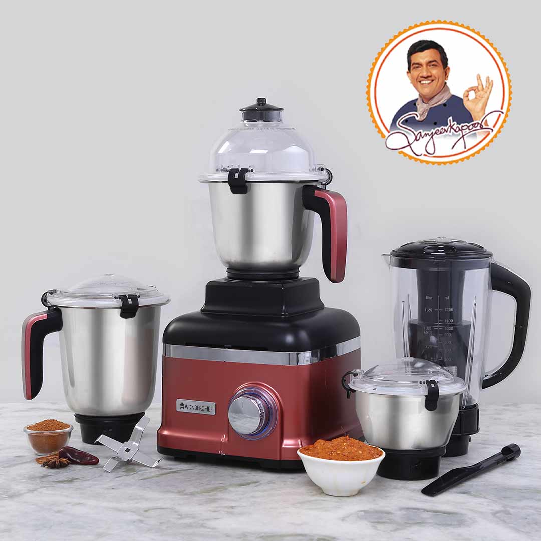 Sumo Mixer Grinder 1000W With 3 Stainless Steel & 1 Fruit Filter Jar 5 Years Warranty On Motor, Rust And Black, Long life motor