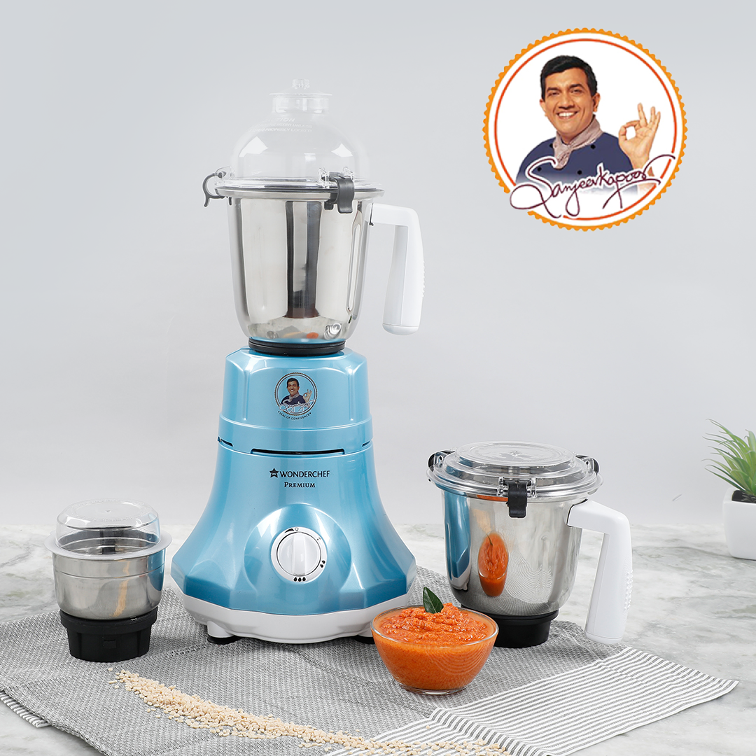 Premium Mixer Grinder, 750W With 3 Thicker Steel Jars, Die-cast Jar Base, Sharp Blade, 5 Years Warranty on Motor, Blue