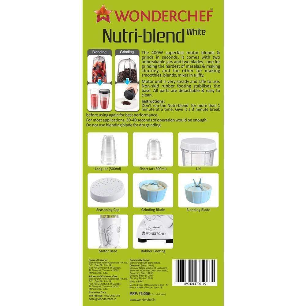 Wonderchef Nutri-Blend White With Free Serving Glass Set-Appliances