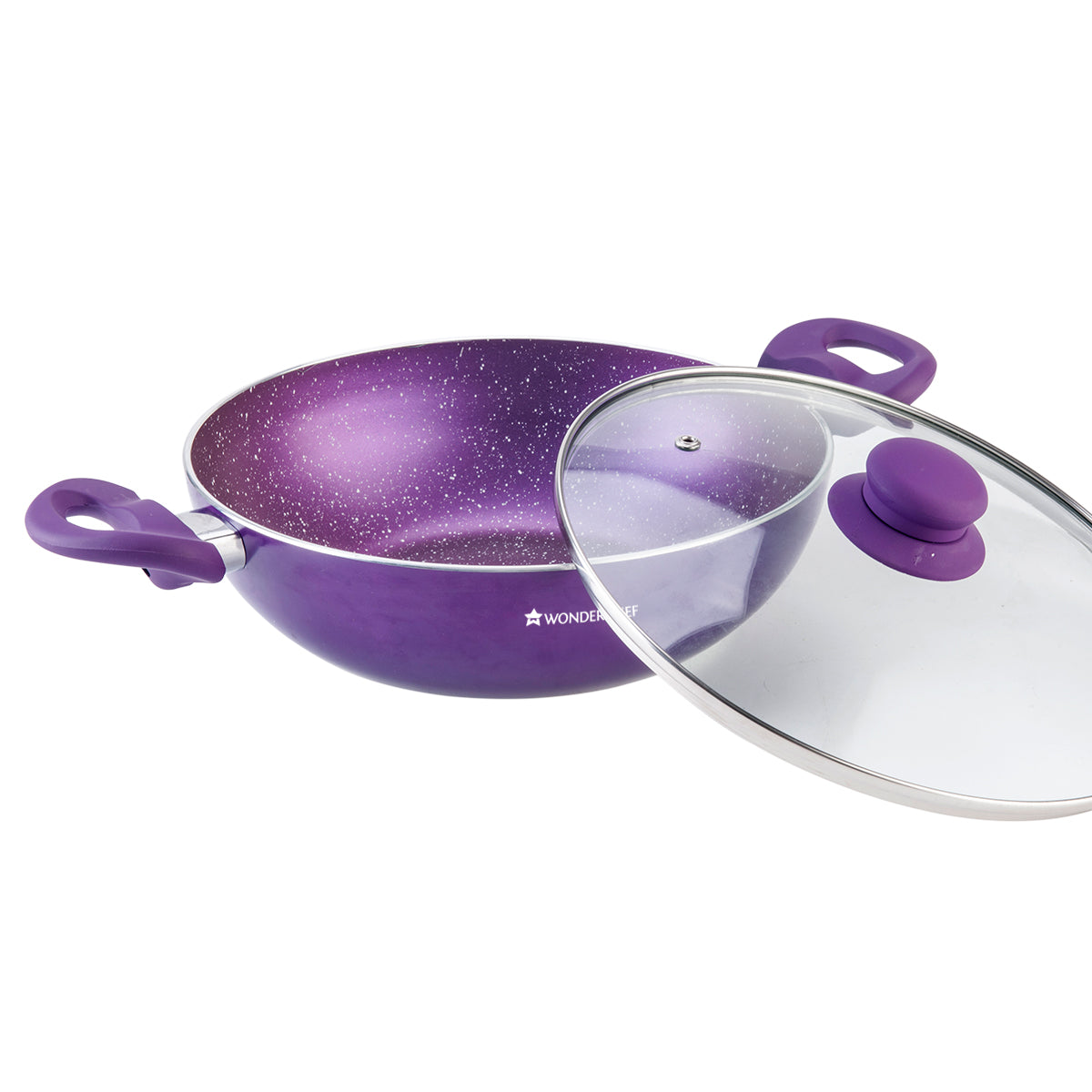 Wonderchef Orchid Wok with lid 24 Cm, Meta Tuff - Non-stick, Pure grade Aluminum