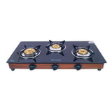 Eco Star 3 Burner Glass Cooktop, Black 8mm Toughened Glass with 1 Year Warranty, Ergonomic Knobs, Efficient Brass Burners, Stainless-steel Spill Tray, Manual Ignition