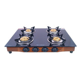 Eco Star 4 Burner Glass Cooktop,  Black 8mm Toughened Glass with 1 Year Warranty, Ergonomic Knobs, Efficient Brass Burners, Stainless-steel Spill Tray, Manual Ignition