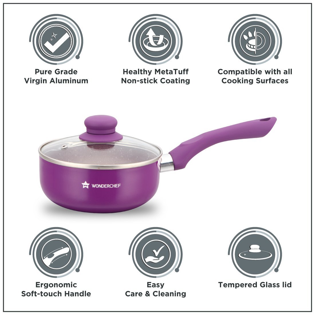 Royal Velvet Aluminium Nonstick Sauce Pan with Lid 3mm, Purple