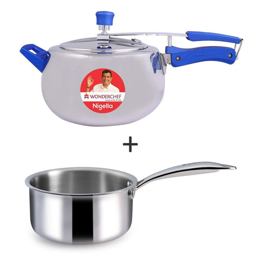 Nigella Stainless Steel Inner Lid Pressure Cooker 5L and Nigella Triply Stainless Steel Sauce Pan