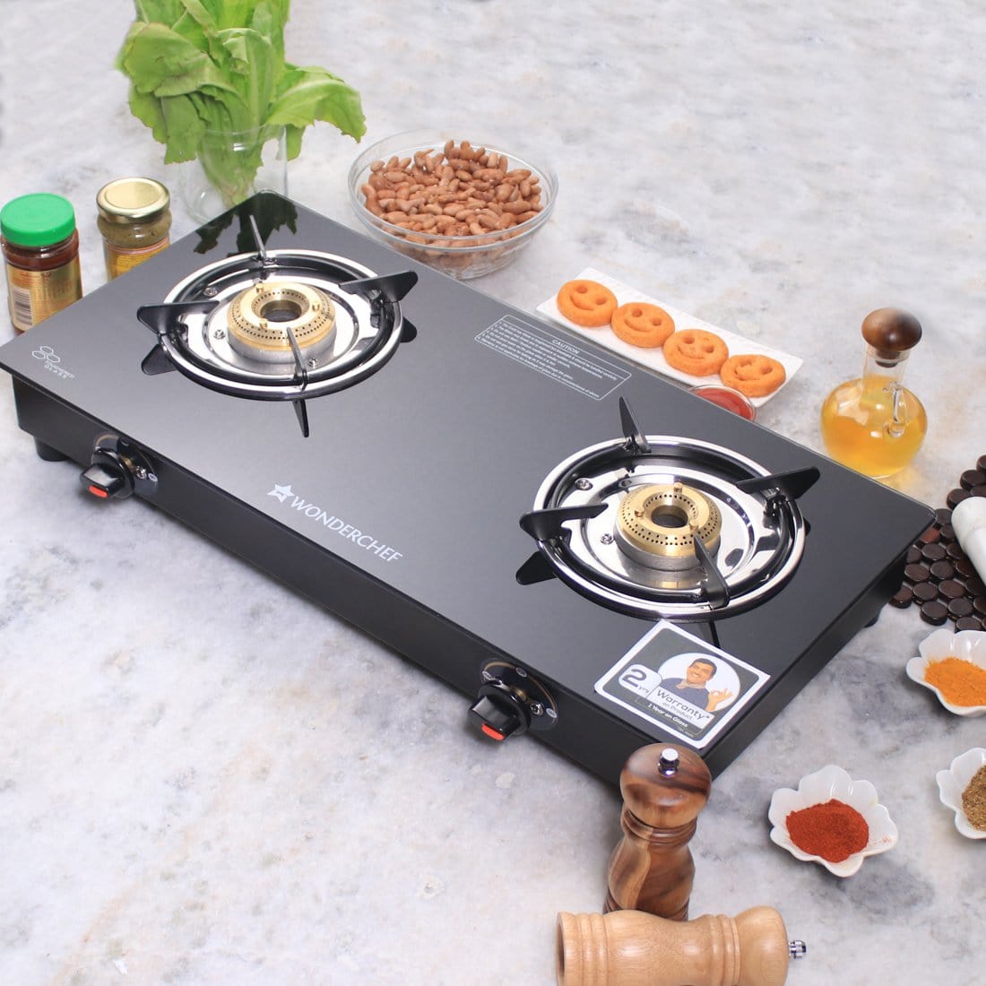 Wonderchef Ruby Black 2 Burner Glass Cooktop - Wonderchef