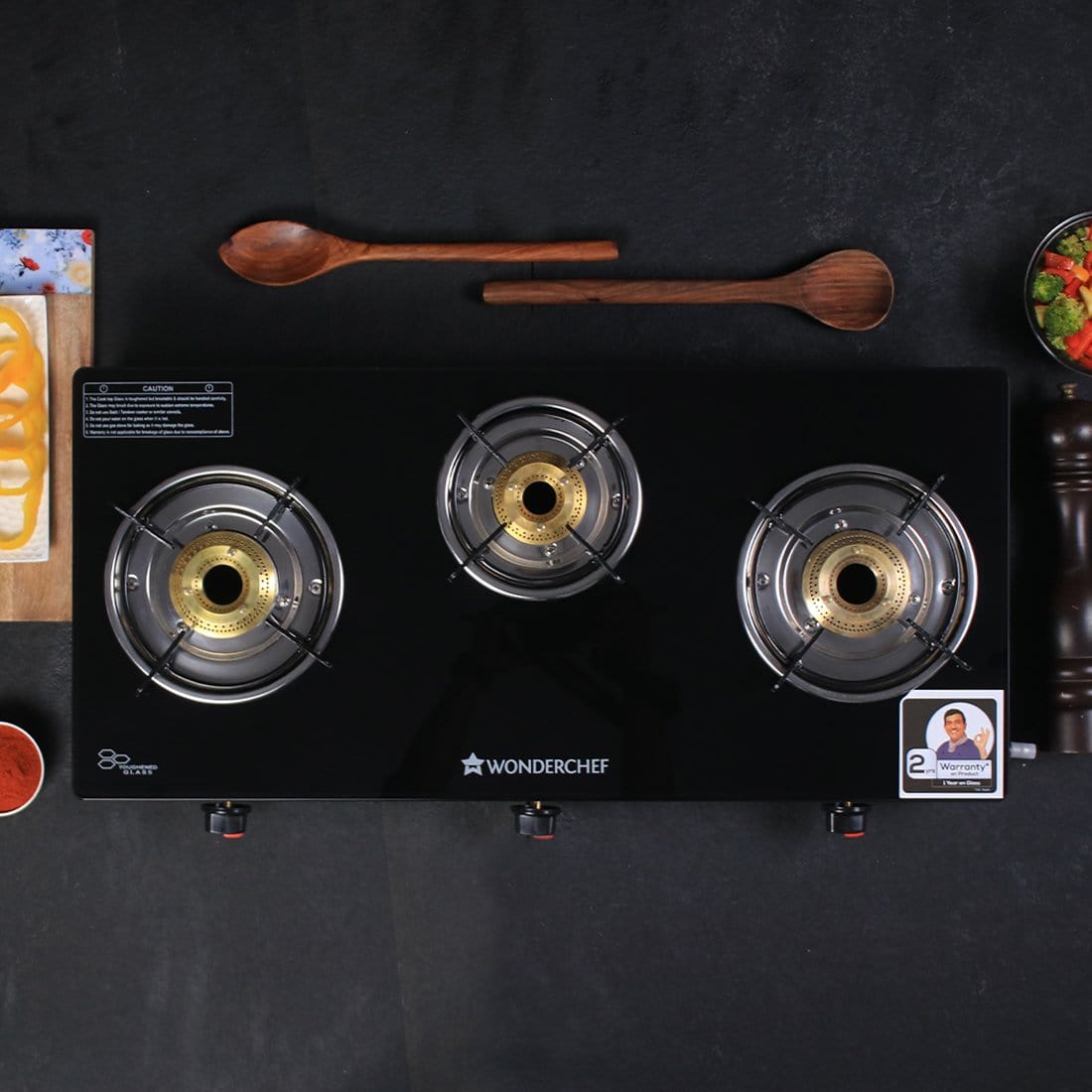 Wonderchef Ruby Black 3 Burner Glass Cooktop - Wonderchef